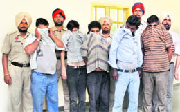 Members of a gang of vehicle thieves in police custody in Ludhiana on Friday.