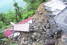 The newly constructed hawaghar that caved in on the Jharipani-Dehradun road.