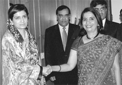 Foreign Secretary Nirupama Rao (right) with Pakistan's Minister of State for Foreign Affairs Hina Rabbani Khar in Islamabad.
