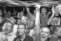 People celebrate after the New York Senate passed a bill legalising gay marriage on Friday. 