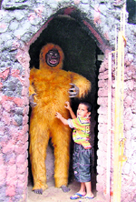 A child plays at an under construction horror house in Ludhiana