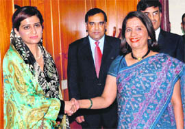 Foreign Secretary Nirupama Rao (right) called on Pakistans Minister of State for Foreign Affairs, Hina Rabbani Khar in Islamabad last week