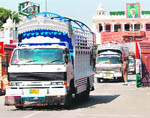 Trucks from Pakistan entering India at Attari.