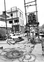 fixing loose ends Work on shifting of electricity poles to widen the Lower Mall Road under way in Patiala on Monday.