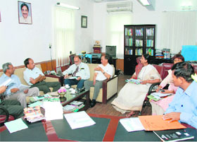 A meeting under way of the working committee of the Doon Libary and Research Centre at the Secretariat on Monday.