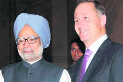 New Zealand PM John Key with PM Manmohan Singh at Rashtrapati Bhavan in New Delhi. 