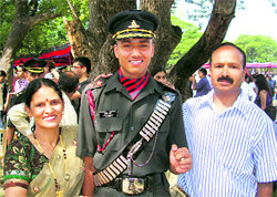 Lt Shivek Sharma with his parents after passing-out parade at IMA, Dehradun