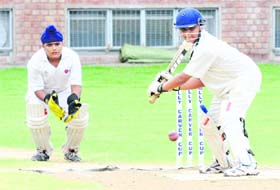 A batsman plays a shot during the St Stephens Junior Cricket (U-12) Championship in Chandigarh on Wednesday