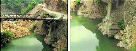 The Aglar bridge on the Delhi-Yamnotri highway; and (right) a pillar of the