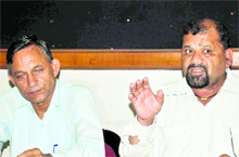 Trivender Singh Panwar, President of the Uttarakhand Kranti Dal (Panwar group), addresses a press conference in Dehradun on Wednesday