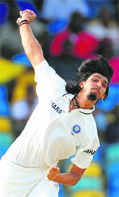 Ishant Sharma bowls against the West Indies during the second Test at the Kensington Oval in Barbados on Tuesday.