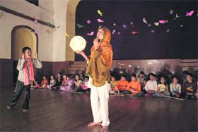 Children stage a play, Sone ki Machli, at Chalet Hall in Nainital.
