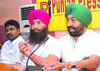 Congress MLA Sukhpal Singh Khaira addresses a press conference in Jalandhar on Thursday.
