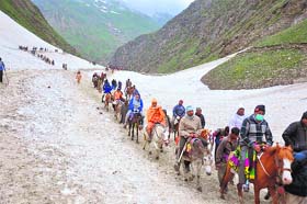 Pilgrims on their way to the Amarnath cave shrine on Saturday