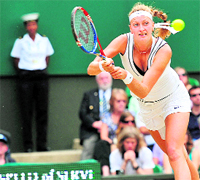 Petra Kvitova in action against Maria Sharapova during their final in London on Saturday. Petra beat Sharapova 6-3, 6-4