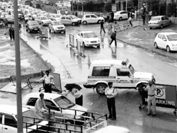 Traffic police regulates traffic near Paras Downtown Square in Zirakpur on Sunday