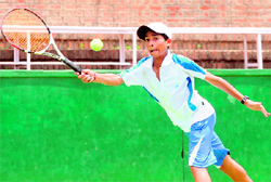 Param Pun plays a shot during the CLTA-AITA National Series Tennis Tournament in Chandigarh on Sunday