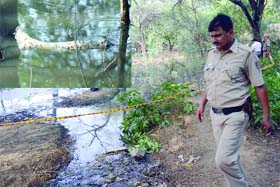 The spot where chopped parts of a woman body was found in New Delhi on Sunday