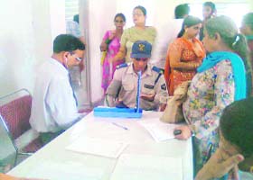 Patients being examined at a camp held by Shri Mahant Indresh Hospital and the Rupin Organisation, an NGO, near Dehradun on Sunday