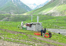 BSNL workers set up an exchange at the Panjtarni base camp on Saturday