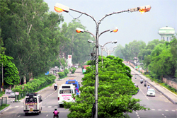 Streetlights on during daytime in Jammu on Sunday