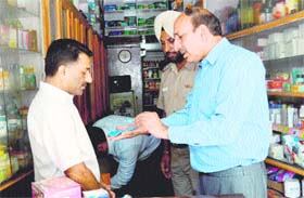 Additional Deputy Commissioner ML Sharma inspects RK Medicose in Sector 23, Chandigarh, on Monday