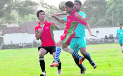 A match in progress in the Lala Nemi Dass Memorial District Football League in Dehradun 