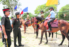Major-Gen Sher Singh, Chief of Staff, 2 Corps, interacts with students after inaugurating a horse riding school at Sainik School, Kunjpura, on Monday. 