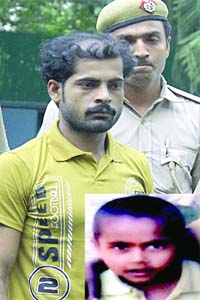 The accused arrested for kidnapping-cum-murder of 4-year-old Abhishek (inset) in New Delhi on Tuesday