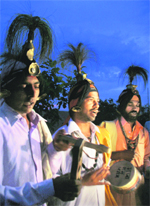 Jangams, devotees of Lord Shiva, perform a religious ceremony at Bhagwati Nagar in Jammu