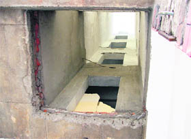 A portion of a building in Gian Singh Rarewala Market, which was demolished by MC officials, at Ludhiana on Tuesday. 