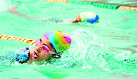 Aspirants during the swimming trials held at PAU in Ludhiana on Tuesday. 