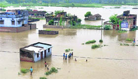 A flooded area in east Champaran district of Bihar on Tuesday. 