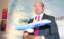 Boeing India President Dinesh A Keskar addresses a press conference in New Delhi on Wednesday. 