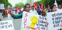 Activists of the SUCI hold a rally against the privatisation of water in New Delhi
