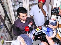 A raid being conducted at a chemist shop in Patiala.