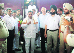 Minister of State for Railways KH Muniyappa interacts with mediapersons in Nangal on Wednesday