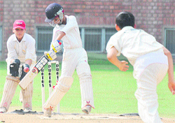 A cricket match in progress between Stepping Stone Cricket Adacemy and BTS Cricket Academy at St Stephens School, Sector 45, Chandigarh, on Thursday