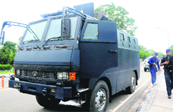 The Light Armoured Troops Carrier on trial run in Chandigarh on Thursday