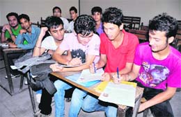Students await their turn during counselling at Government College, Sector 11, Chandigarh.