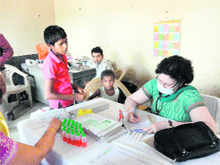 Doctors examine children at an outreach camp after a child tested positive for diphtheria at Sirsa on Friday. 