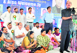Union Health Minister Ghulam Nabi Azad addresses a function of the Jammu Womens Credit Cooperative Limited in Jammu on Friday
