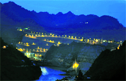A night view of the Ranjit Sagar Dam in Jammu