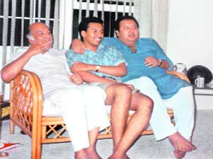 L-R: Vilayat Khan and his sons Hidayat and Shujaat