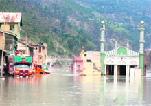 A road under water in Pul Doda in Reasi district on Saturday