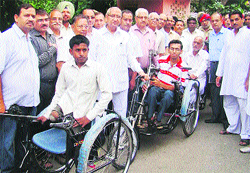 Bhagwan Mahavir Sewa Sanshthan distributes tricycles to physically challenged in Ludhiana on Saturday