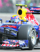 Red Bulls Mark Webber drives at the Silverstone circuit on Saturday during the qualifying race