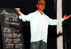 A scene from the play Pyasa Kaan (thirsty crow) being enacted at the SSD Girls College in Bathinda late on Saturday evening