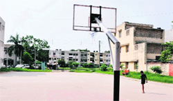 A basketball court set up in a residential area at Sector 35, Chandigarh. 