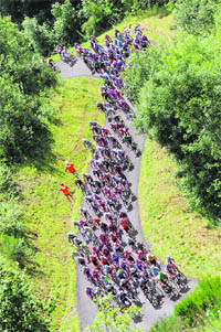 The pack rides during the 208 km ninth stage of the Tour de France on Sunday.  AFP